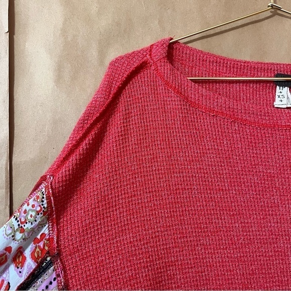 Free People | Blossom Thermal Oversized Popover Top Balloon Sleeves Red Size XS - Picture 5 of 13